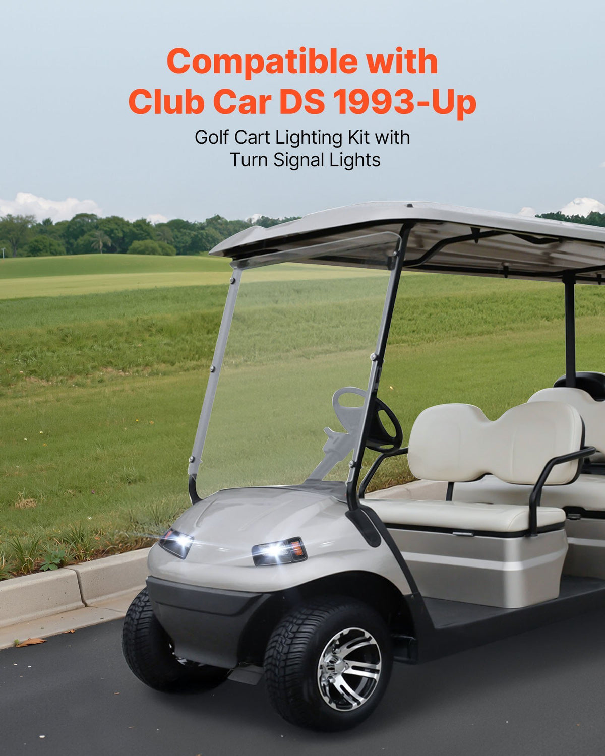 Golf Cart Light Kit, 12 Volt, Street Legal LED Headlight and Taillight Kit with Wiring Harness, Turn Signals, Hazard Light, Switch Horn, Brake Pad, Zip Ties, ABS Housing, for Club Car DS 1993-Up