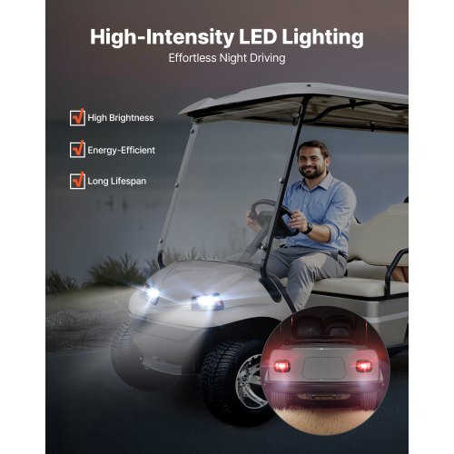 Golf Cart Light Kit, 12 Volt, Street Legal LED Headlight and Taillight Kit with Wiring Harness, Turn Signals, Hazard Light, Switch Horn, Brake Pad, Zip Ties, ABS Housing, for Club Car DS 1993-Up