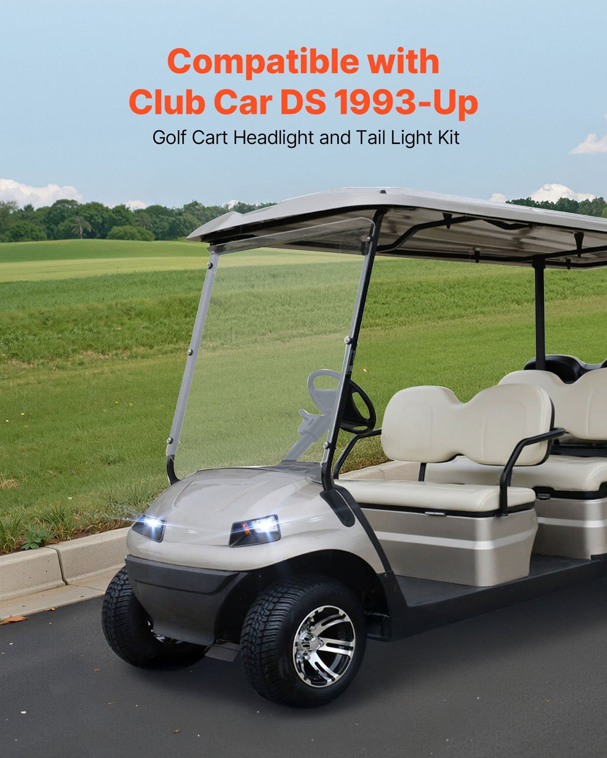 Golf Cart Light Kit, 12V, LED Headlight and Taillight Kit with Wiring Harness, Switch, Zip Ties, ABS Housing, High-Brightness, Waterproof and Dustproof, Suitable for Club Car DS 1993-Up Models