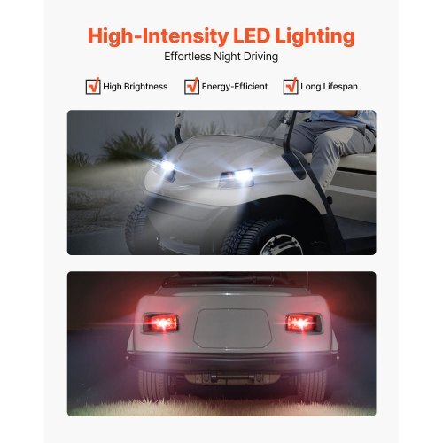 Golf Cart Light Kit, 12V, LED Headlight and Taillight Kit with Wiring Harness, Switch, Zip Ties, ABS Housing, High-Brightness, Waterproof and Dustproof, Suitable for Club Car DS 1993-Up Models