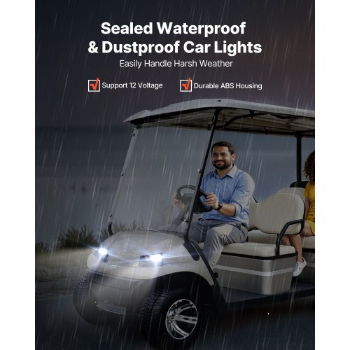 Golf Cart Light Kit, 12V, LED Headlight and Taillight Kit with Wiring Harness, Switch, Zip Ties, ABS Housing, High-Brightness, Waterproof and Dustproof, Suitable for Club Car DS 1993-Up Models