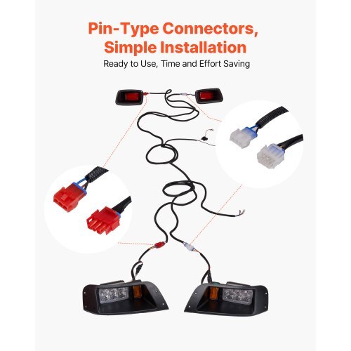 Golf Cart Light Kit, 12V, LED Headlight and Taillight Kit with Wiring Harness, Switch, Zip Ties, ABS Housing, High-Brightness, Waterproof and Dustproof, Suitable for Club Car DS 1993-Up Models