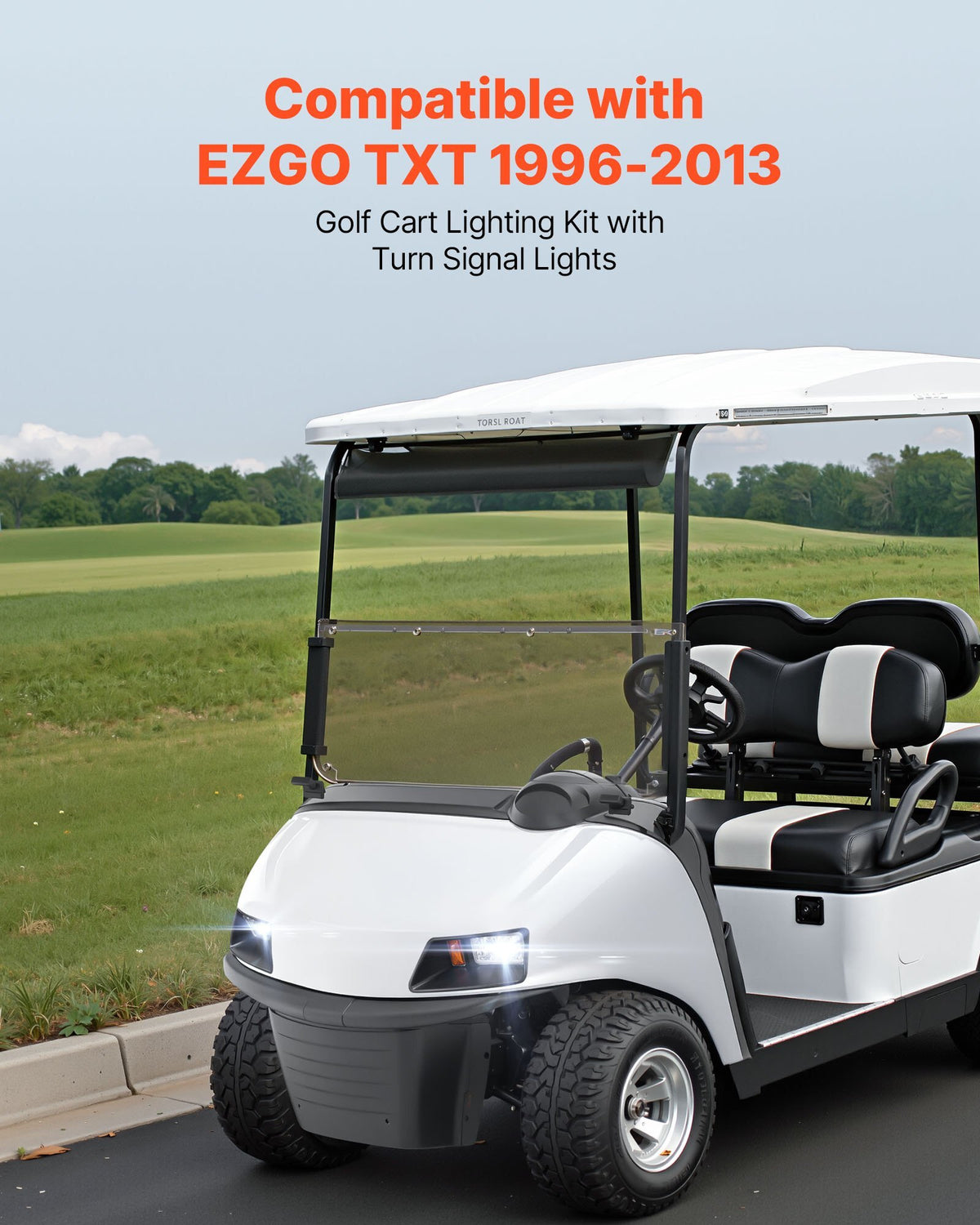 Golf Cart Light Kit, 12 Volt, Street Legal LED Headlight and Tail Light Kit with Wiring Harness, Turn Signals, Hazard Light, Switch Horn, Brake Pad, Zip Ties, ABS Housing, for EZGO TXT 1996-2013