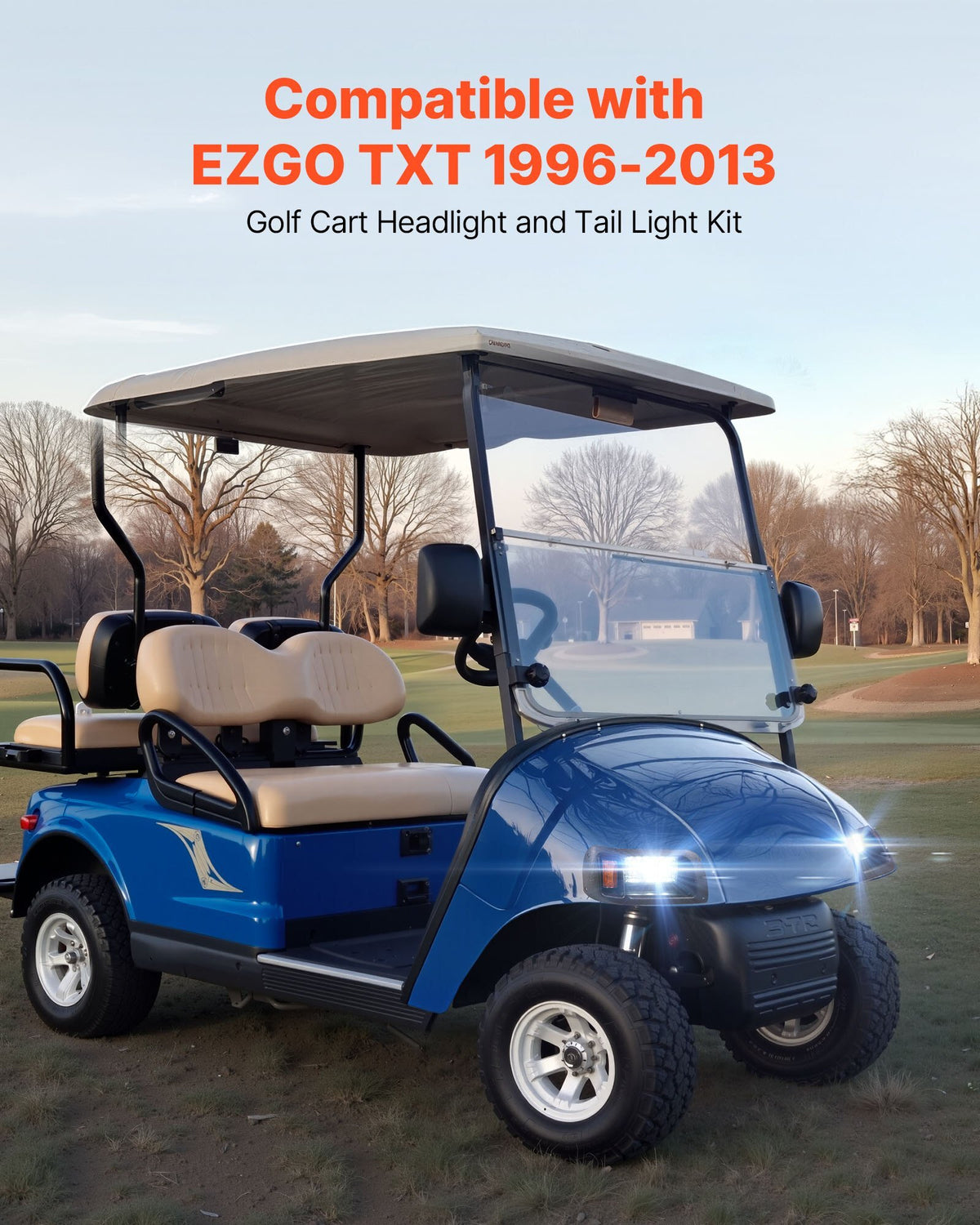 Golf Cart Light Kit, 12 Volt, LED Headlight and Tail Light Kit with Wiring Harness, Switch, Zip Ties, ABS Housing, High-Brightness, Waterproof and Dustproof, Fit for EZGO TXT 1996-2013 Models