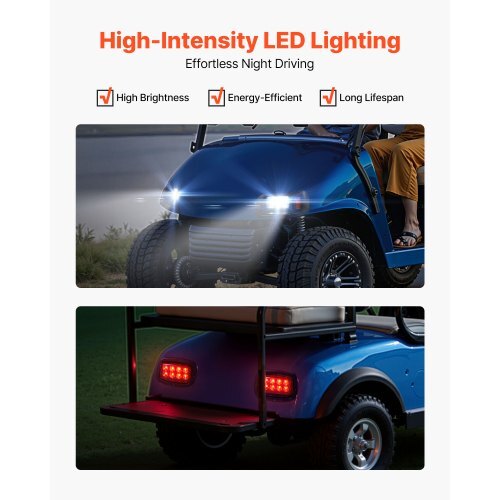 Golf Cart Light Kit, 12 Volt, LED Headlight and Tail Light Kit with Wiring Harness, Switch, Zip Ties, ABS Housing, High-Brightness, Waterproof and Dustproof, Fit for EZGO TXT 1996-2013 Models