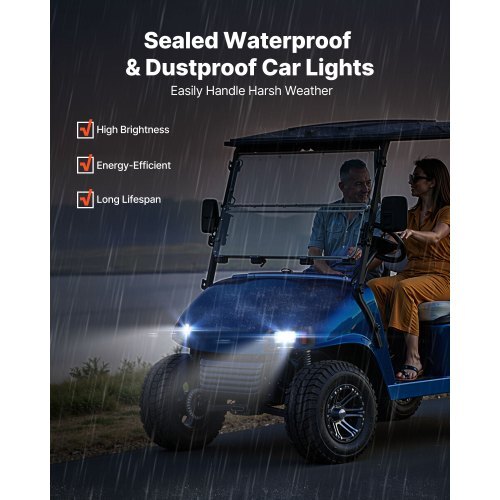Golf Cart Light Kit, 12 Volt, LED Headlight and Tail Light Kit with Wiring Harness, Switch, Zip Ties, ABS Housing, High-Brightness, Waterproof and Dustproof, Fit for EZGO TXT 1996-2013 Models