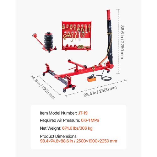 Auto Body Frame Puller Straightener, 6T Tension Car Body Repair Equipment with 3T Airbag Jack & 6000PSI Hydraulic Foot Pump, Include 16 Straightening Tools, for Auto Repair Shop Sedan SUV Pickup