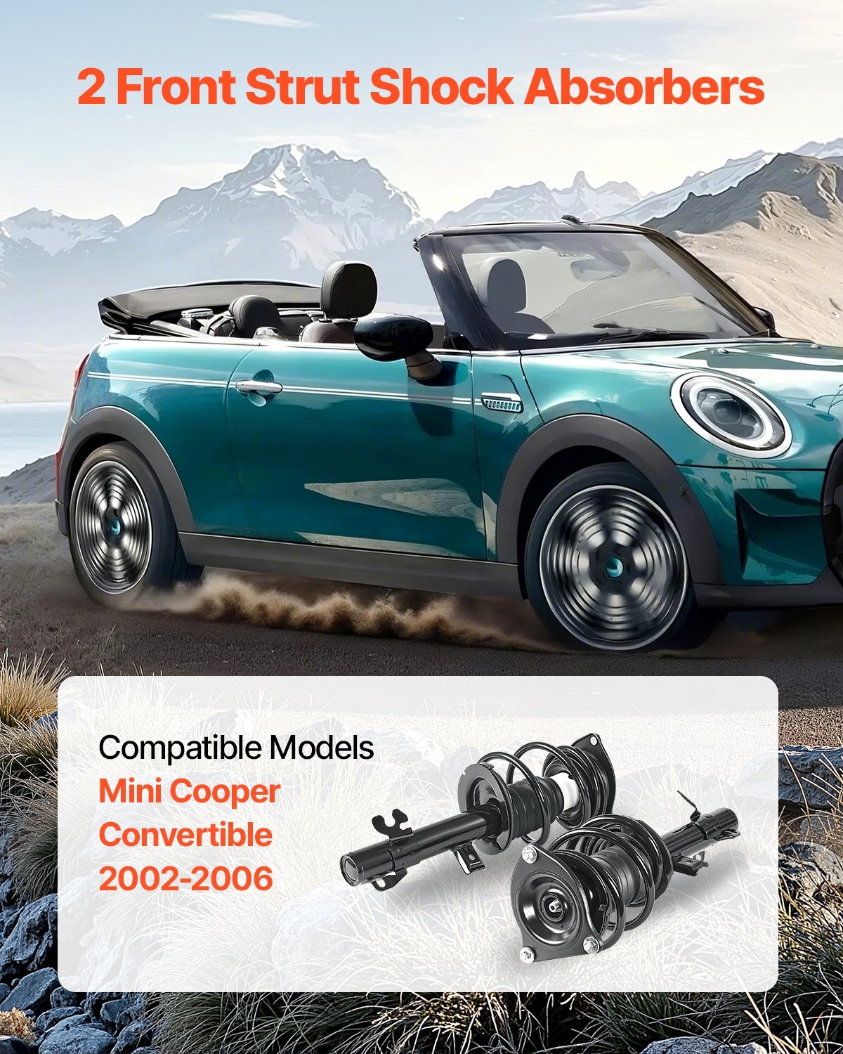 Front Shock Absorber Strut Assembly, 2Pcs Shock and Strut Assembly with Coil Spring, Compatible with 2002-2006 Mini Cooper Convertible, Automotive Replacement Struts for OE 172265 / 172266