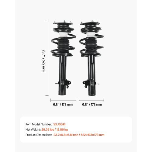 Front Shock Absorber Strut Assembly, 2Pcs Shock and Strut Assembly with Coil Spring, Compatible with 2002-2006 Mini Cooper Convertible, Automotive Replacement Struts for OE 172265 / 172266