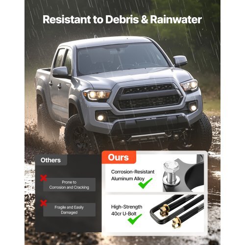3 Inch Front and 2 Inch Rear Leveling Lift Kit for 2005-2021, 2022, 2023 Toyota Tacoma 2WD/4WD, Chassis Level Kit with 2 Front Strut Spacers, 2 Rear Lift Blocks, 4 U-Bolts, Suspension Level Kit
