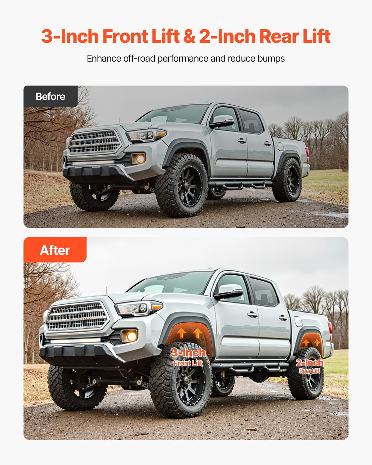 3 Inch Front and 2 Inch Rear Leveling Lift Kit for 2003-2022 Toyota 4Runner 2WD/4WD, 2007-2015 Toyota FJ Cruiser 2WD/4WD, Chassis Level Kit with 2 Bottom Strut Spacers and 2 Coil Spring Spacers
