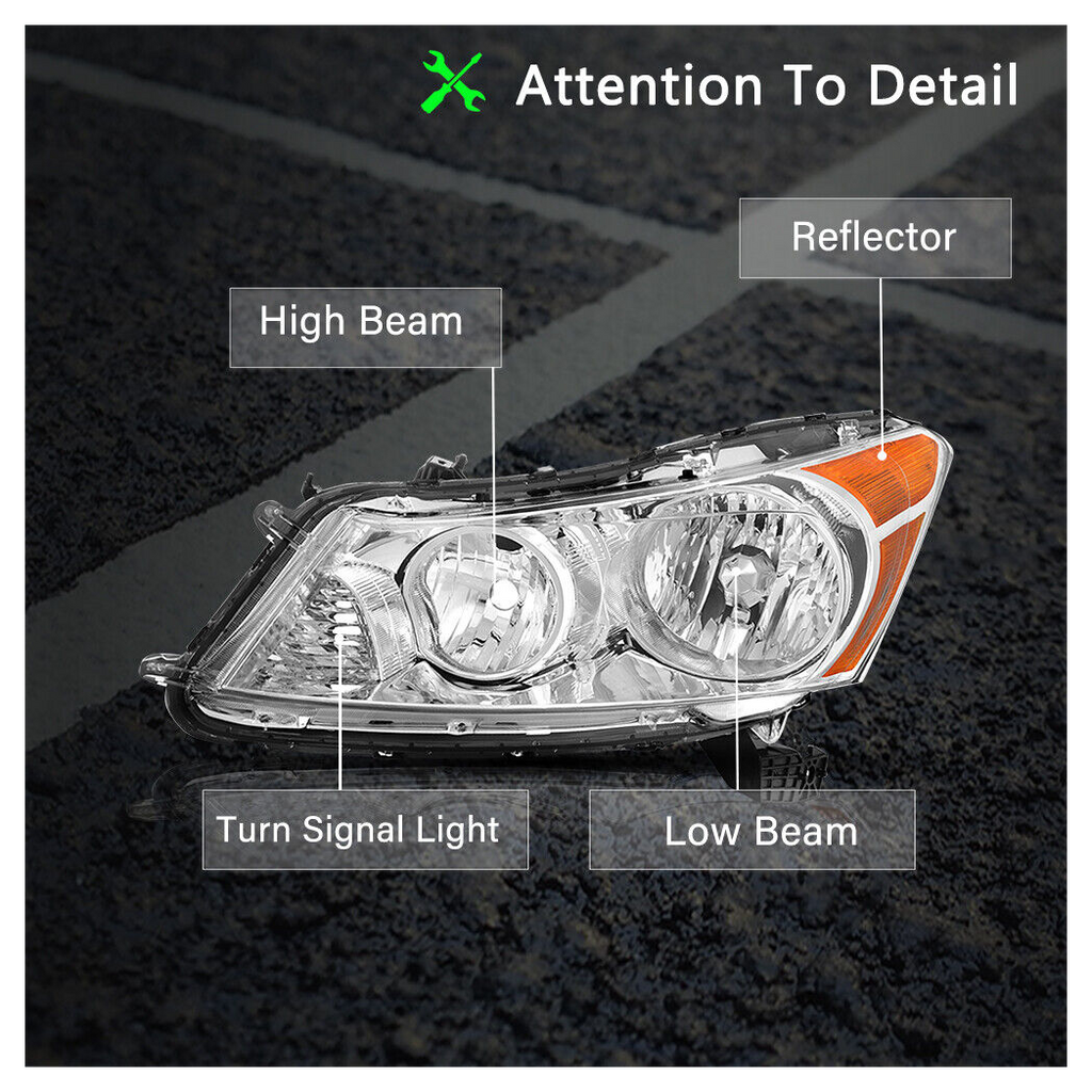 For 08-12 honda accord sedan chrome housing amber corner headlight head lamps