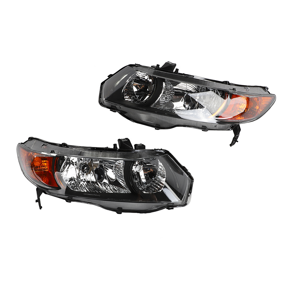 2pcs Front Left Right Headlights for Honda Civic 2006-2011 2dr Coupe Models Only Black