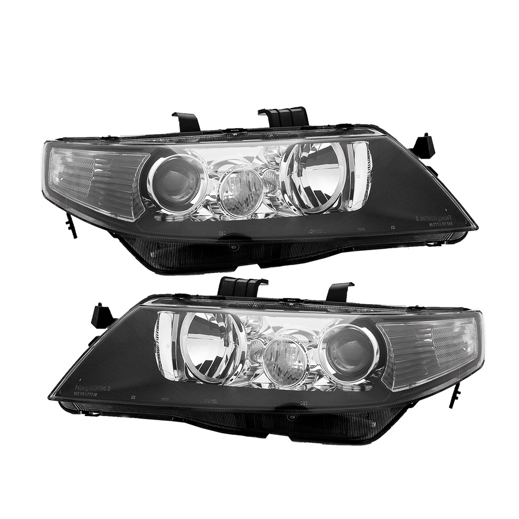 Set of (2) Headlights Halogen  Factory Black Clear for 2004-2008 Acura TSX