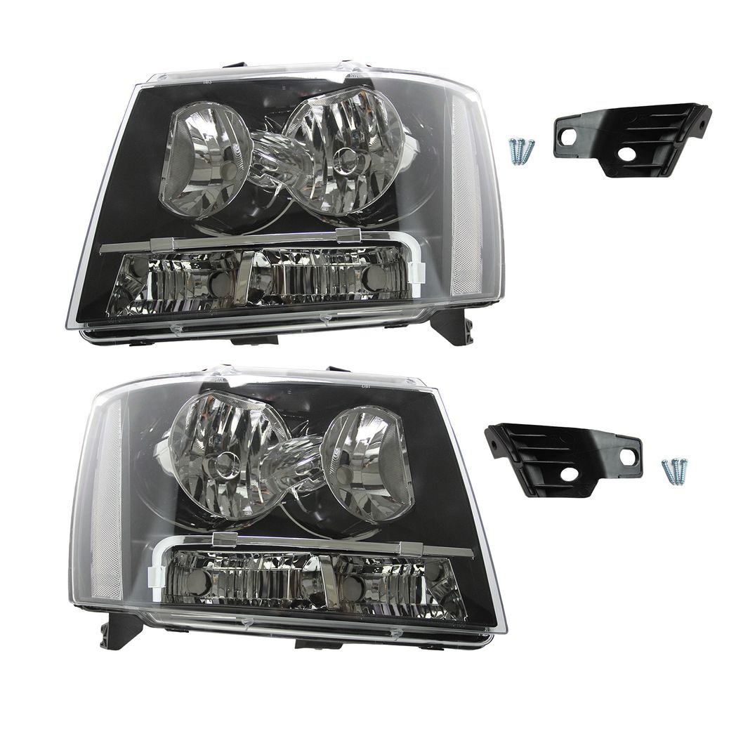 For 07-14 chevy tahoe suburban black housing clear corner headlight head lamps