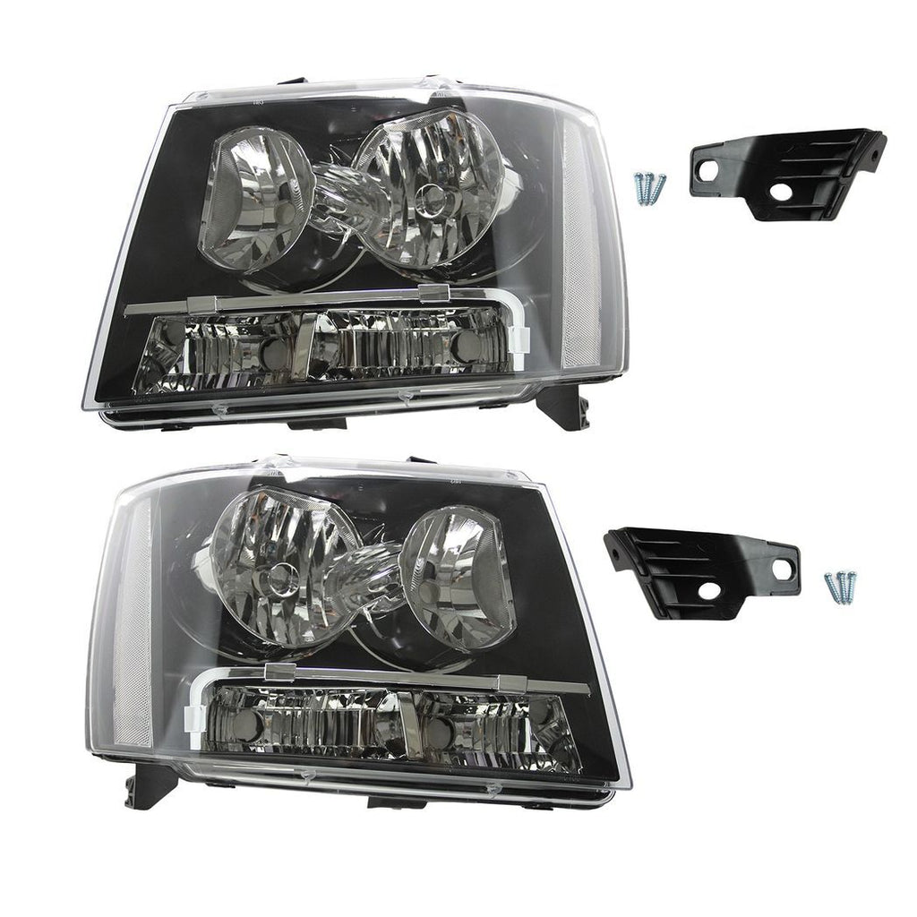 For 07-14 chevy tahoe suburban black housing clear corner headlight head lamps
