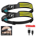 Emitting Color: RGB - COB LED Headlamp Induction Head Lamp Built-in Battery USB Rechargeable Head Flashlight Outdoor Camping Fishing Sensor Headlight