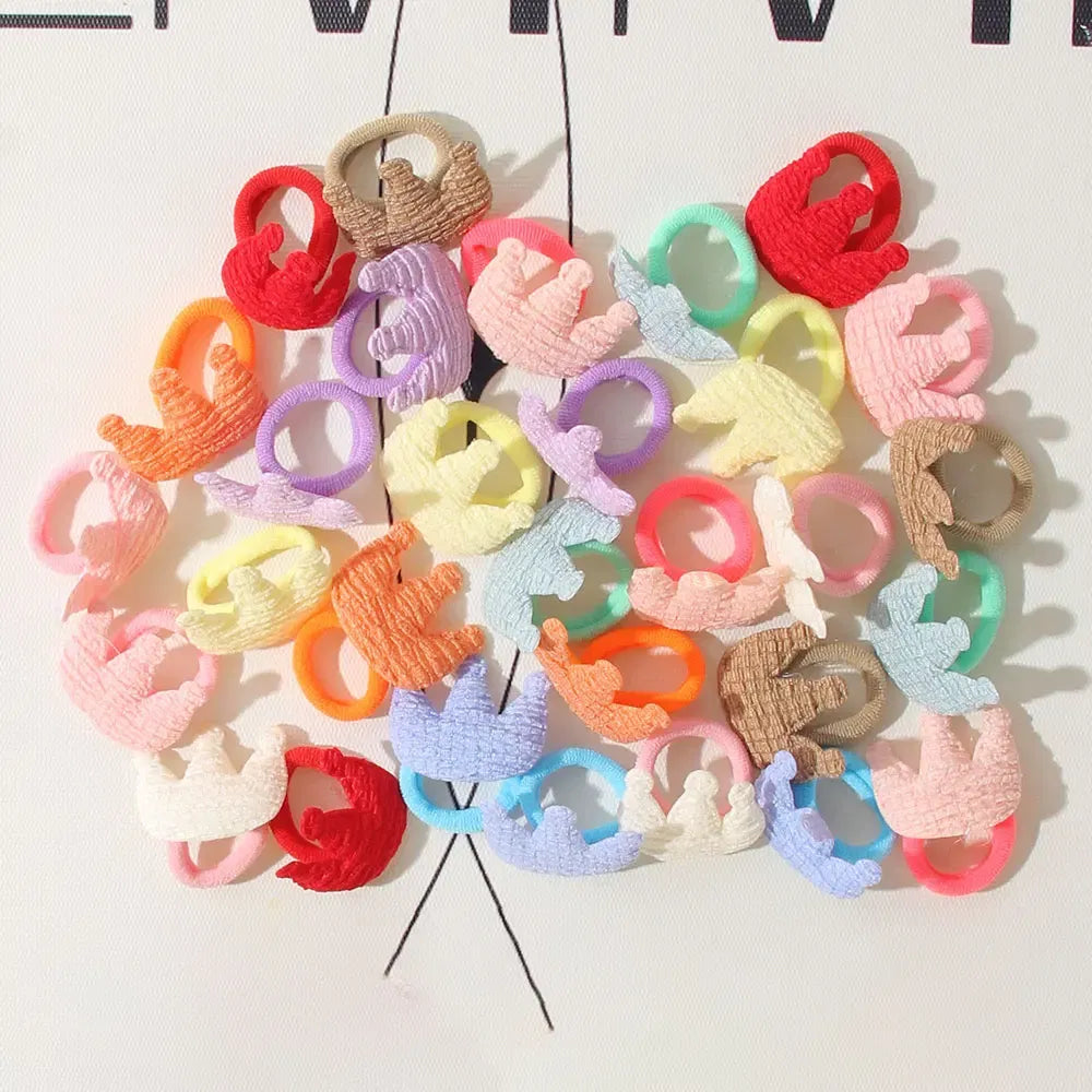 Color: Light purple - 10/30Pcs Children Hairbands No Harm Hair Cartoon Towel Rope Ponytail Holder Kids Mini Rubber Band Headwear Girls Halloween Gift