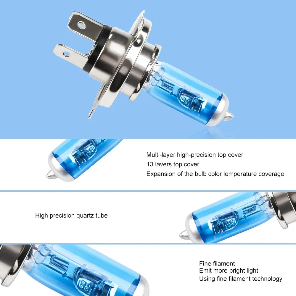 Emitting Color: Crystal Blue - H4 Lamp 12V Halogen Bulb Car HeadLight Bulb H4 55w 100w Light Bulbs For Car Headlight 2pcs 6000k Car Accessories H4 Halogen