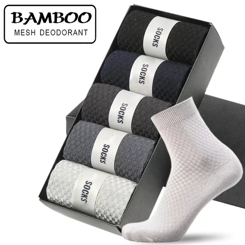 5 Pairs Bamboo Fiber Men's Socks Classic Business Crew Socks Spring Autumn Casual Comfortable Breathable Compression Bamboo Sox