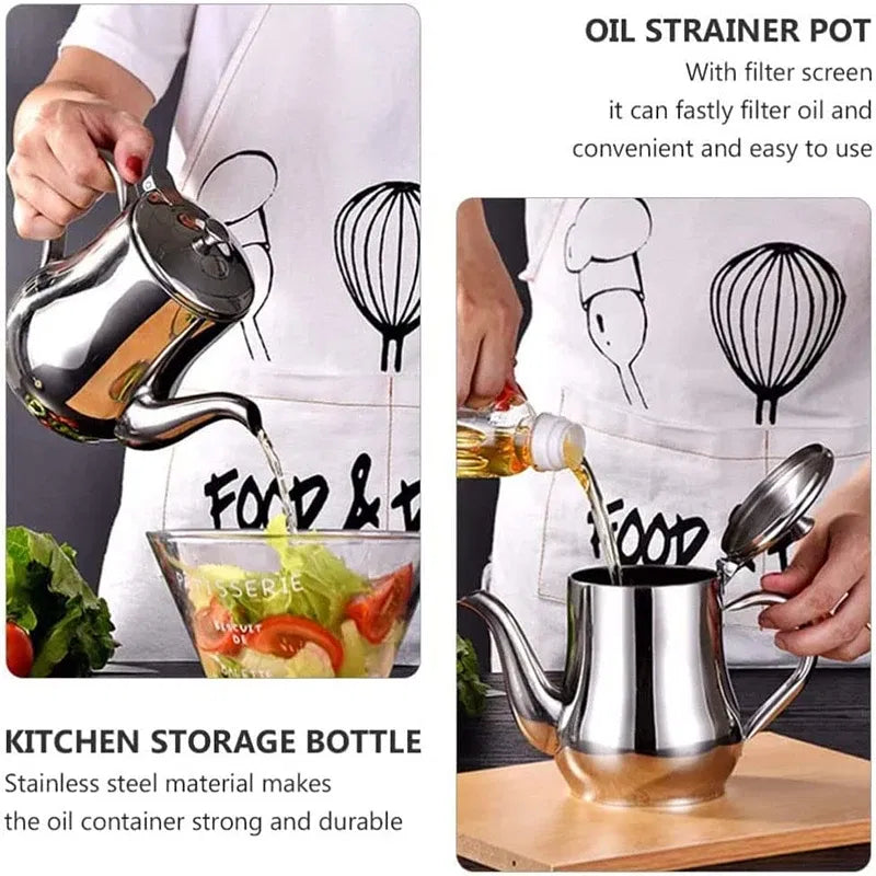 Color: light green - Cooking Oil Filter Pot Container Oil Separator Bottle Stainless Steel Storage Pot Oil Tank With Filter Mesh Kitchen Household