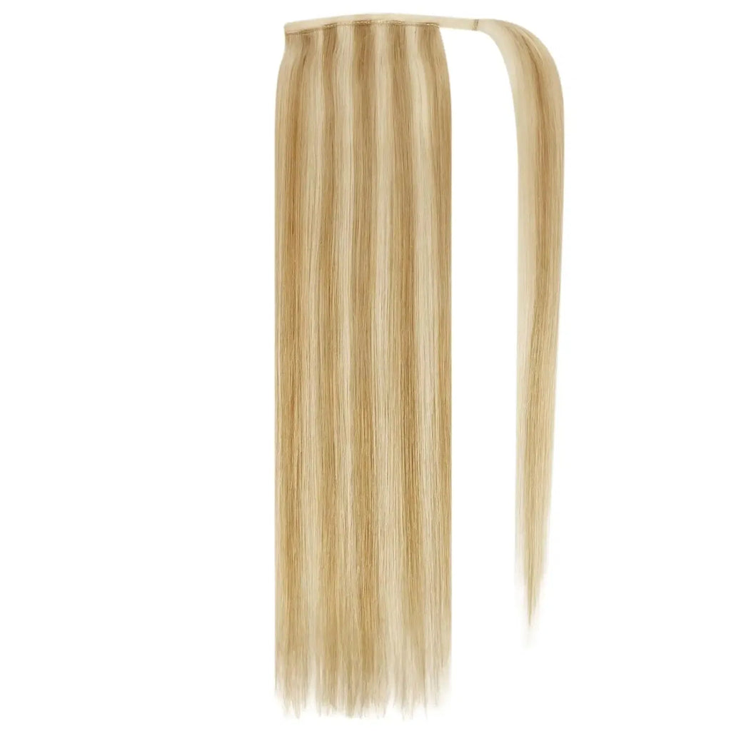 Color: OMBRE, Life Span: 6 Months With Proper Care, Stretched Length: 22INCHES - VeSunny Human Hair Ponytail Light Blonde Mix Golden Blonde Real Hair Ponytail Extension Highlights Blonde Ponytail Hair 80g