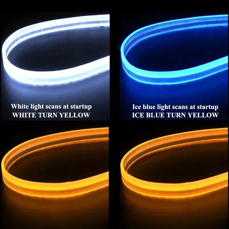 Emitting Color: DEEP BLUE - 2PCS 30CM Car Daytime Running Light Flexible Strip Ice Blue Turn Signal Yellow Brake Flow Lights DRL Auto Headlights 12v
