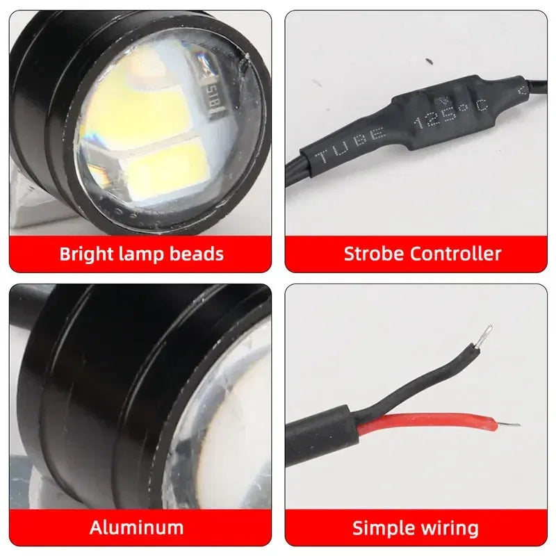 Color: WHITE - 2pcs Motorcycle Flash Strobe Eagle Eye Motorcycle Daytime Running Light Fog Lamp Headlight Moto Accessories