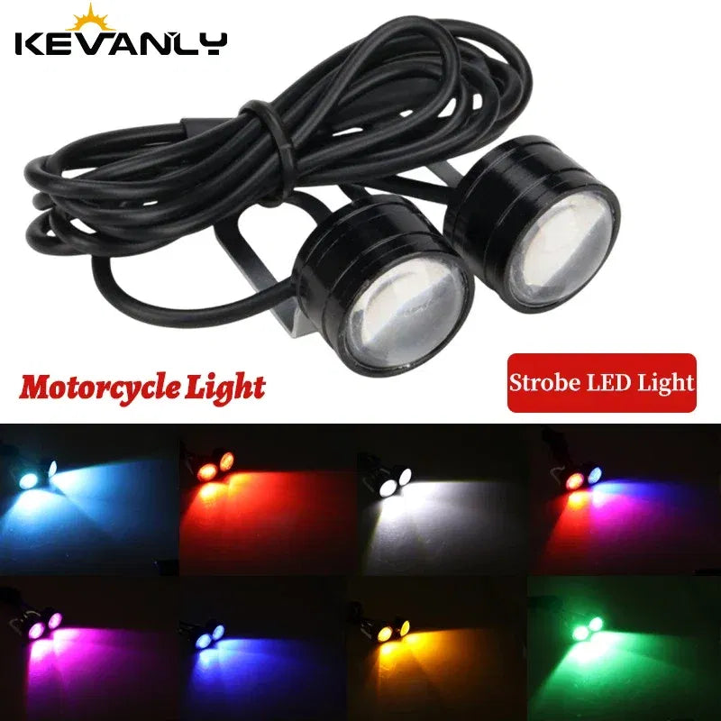 Color: WHITE - 2pcs Motorcycle Flash Strobe Eagle Eye Motorcycle Daytime Running Light Fog Lamp Headlight Moto Accessories