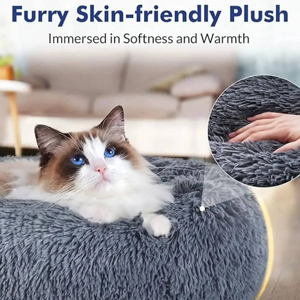 Calming Plush Donut Pet Bed – Washable Anti-Anxiety Dog & Cat Bed