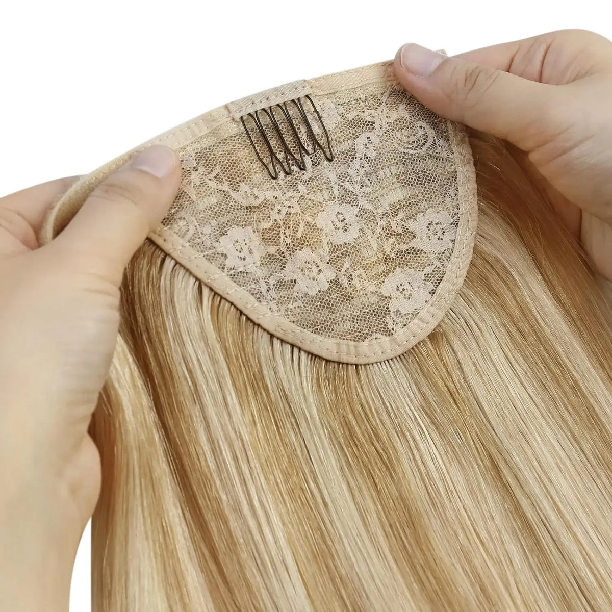 Color: #16, Life Span: 6 Months With Proper Care, Stretched Length: 16inches - VeSunny Human Hair Ponytail Light Blonde Mix Golden Blonde Real Hair Ponytail Extension Highlights Blonde Ponytail Hair 80g