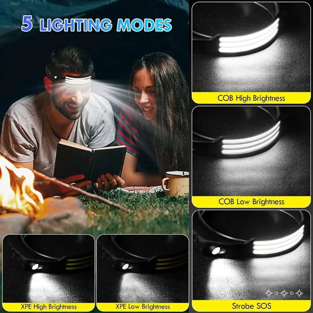 Emitting Color: Yellow - COB LED Headlamp Induction Head Lamp Built-in Battery USB Rechargeable Head Flashlight Outdoor Camping Fishing Sensor Headlight