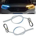 Emitting Color: DEEP BLUE - 2PCS 30CM Car Daytime Running Light Flexible Strip Ice Blue Turn Signal Yellow Brake Flow Lights DRL Auto Headlights 12v