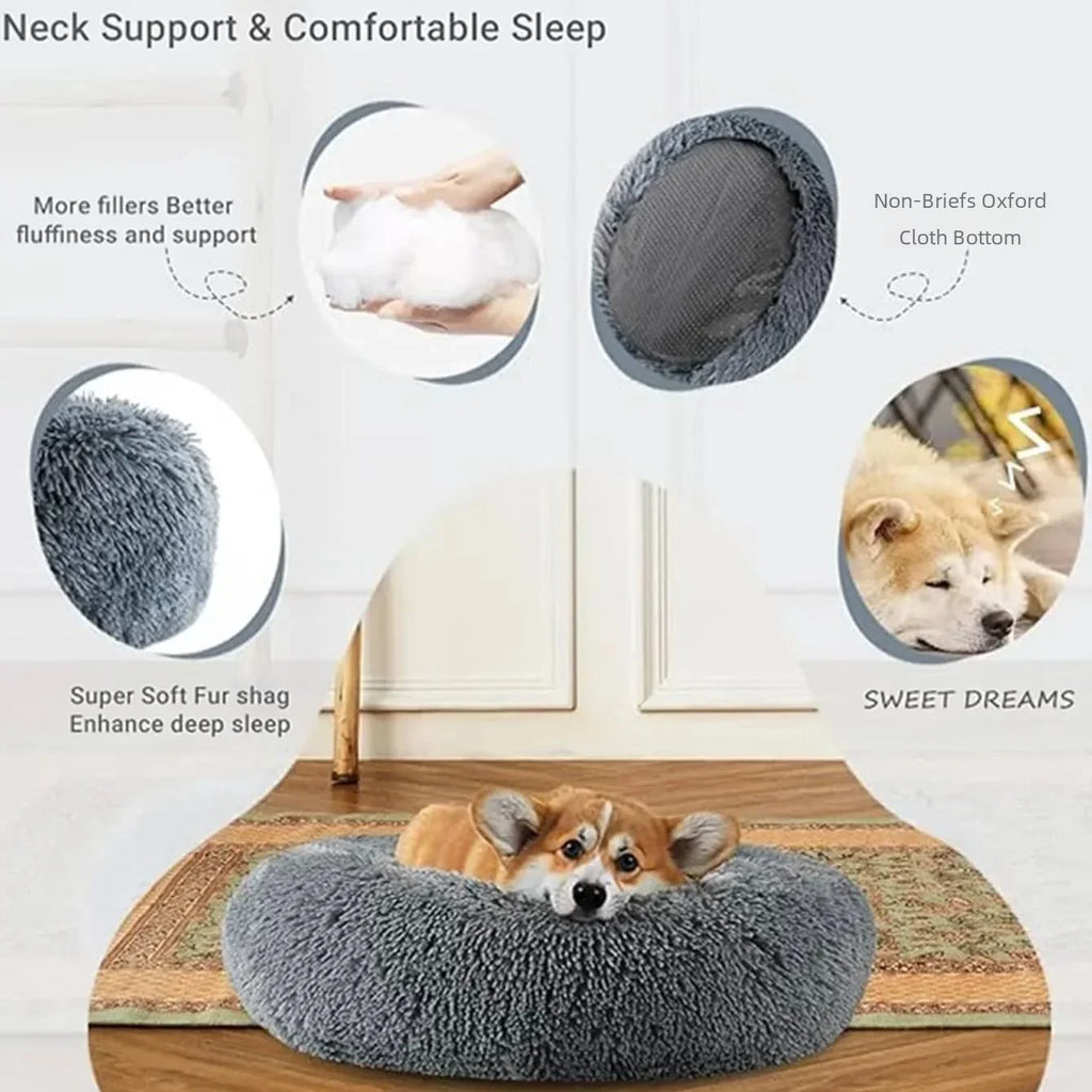 Calming Plush Donut Pet Bed – Washable Anti-Anxiety Dog & Cat Bed