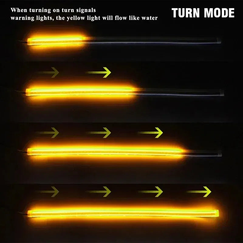 Emitting Color: DEEP BLUE - 2PCS 30CM Car Daytime Running Light Flexible Strip Ice Blue Turn Signal Yellow Brake Flow Lights DRL Auto Headlights 12v