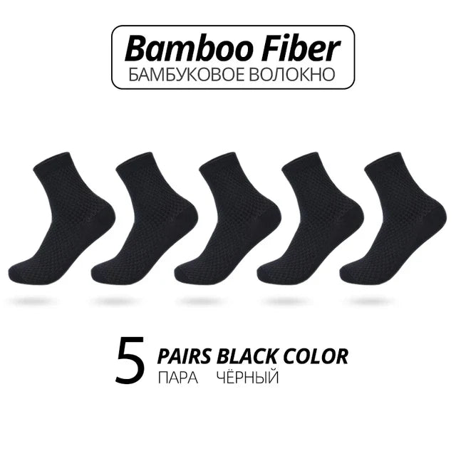 5 Pairs Bamboo Fiber Men's Socks Classic Business Crew Socks Spring Autumn Casual Comfortable Breathable Compression Bamboo Sox