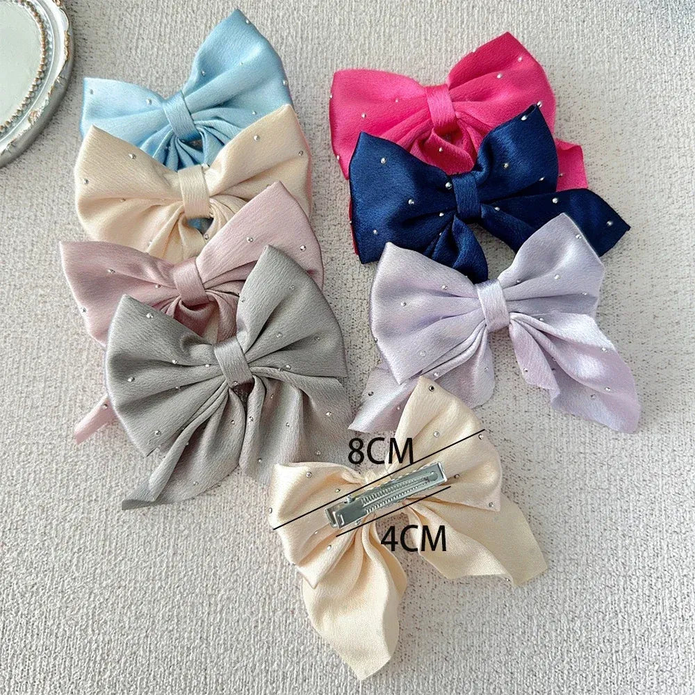Color: Light Grey - 2Pcs Starry Dots Red Velvet Bow Hair Pins Hair Clips Kids Girls Fashion Christmas Barrettes Ponytail Holder Headwear Accessories