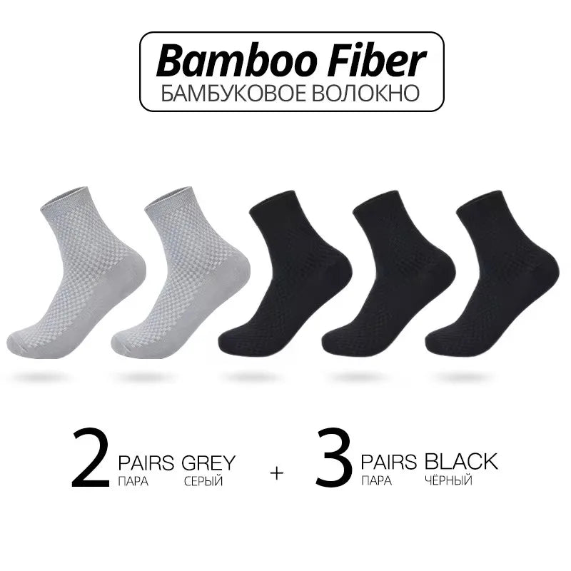 5 Pairs Bamboo Fiber Men's Socks Classic Business Crew Socks Spring Autumn Casual Comfortable Breathable Compression Bamboo Sox