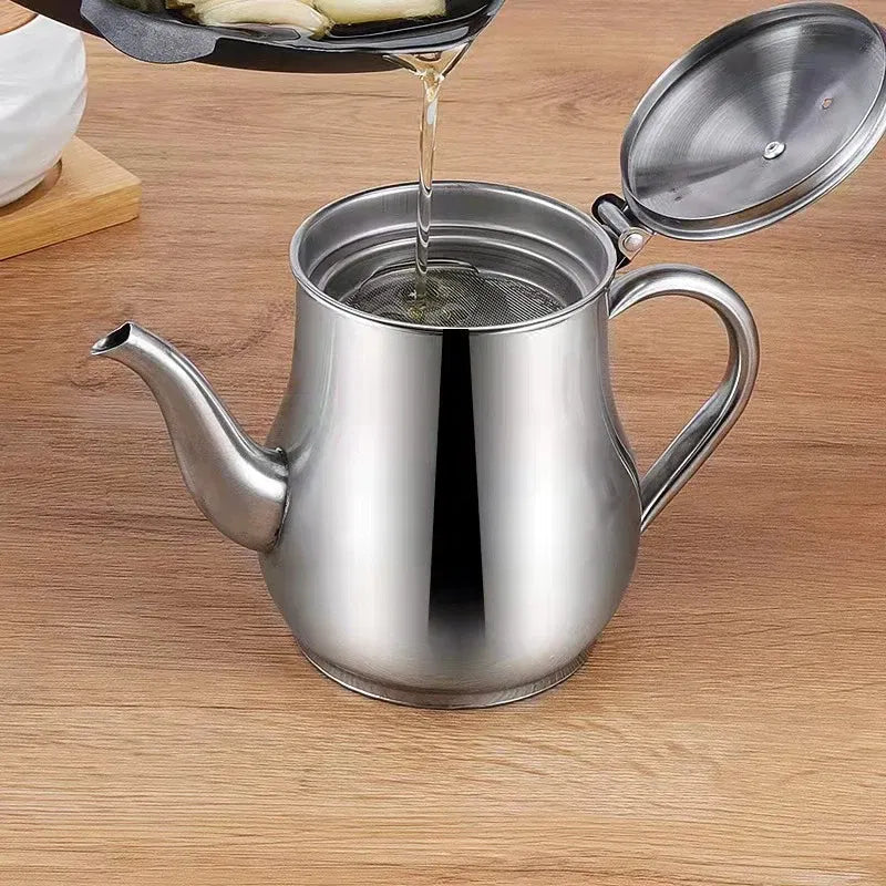 Color: Light Grey - Cooking Oil Filter Pot Container Oil Separator Bottle Stainless Steel Storage Pot Oil Tank With Filter Mesh Kitchen Household