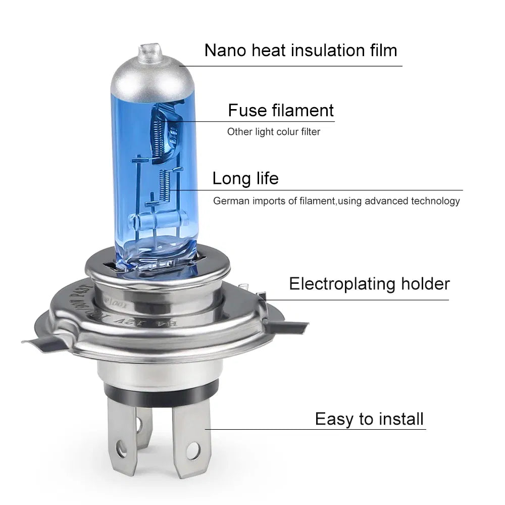 Emitting Color: Crystal Blue - H4 Lamp 12V Halogen Bulb Car HeadLight Bulb H4 55w 100w Light Bulbs For Car Headlight 2pcs 6000k Car Accessories H4 Halogen