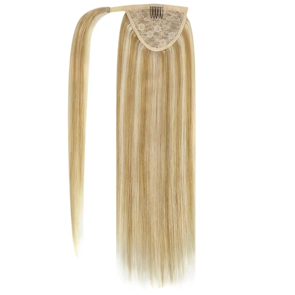 Color: OMBRE, Life Span: 6 Months With Proper Care, Stretched Length: 20inches - VeSunny Human Hair Ponytail Light Blonde Mix Golden Blonde Real Hair Ponytail Extension Highlights Blonde Ponytail Hair 80g