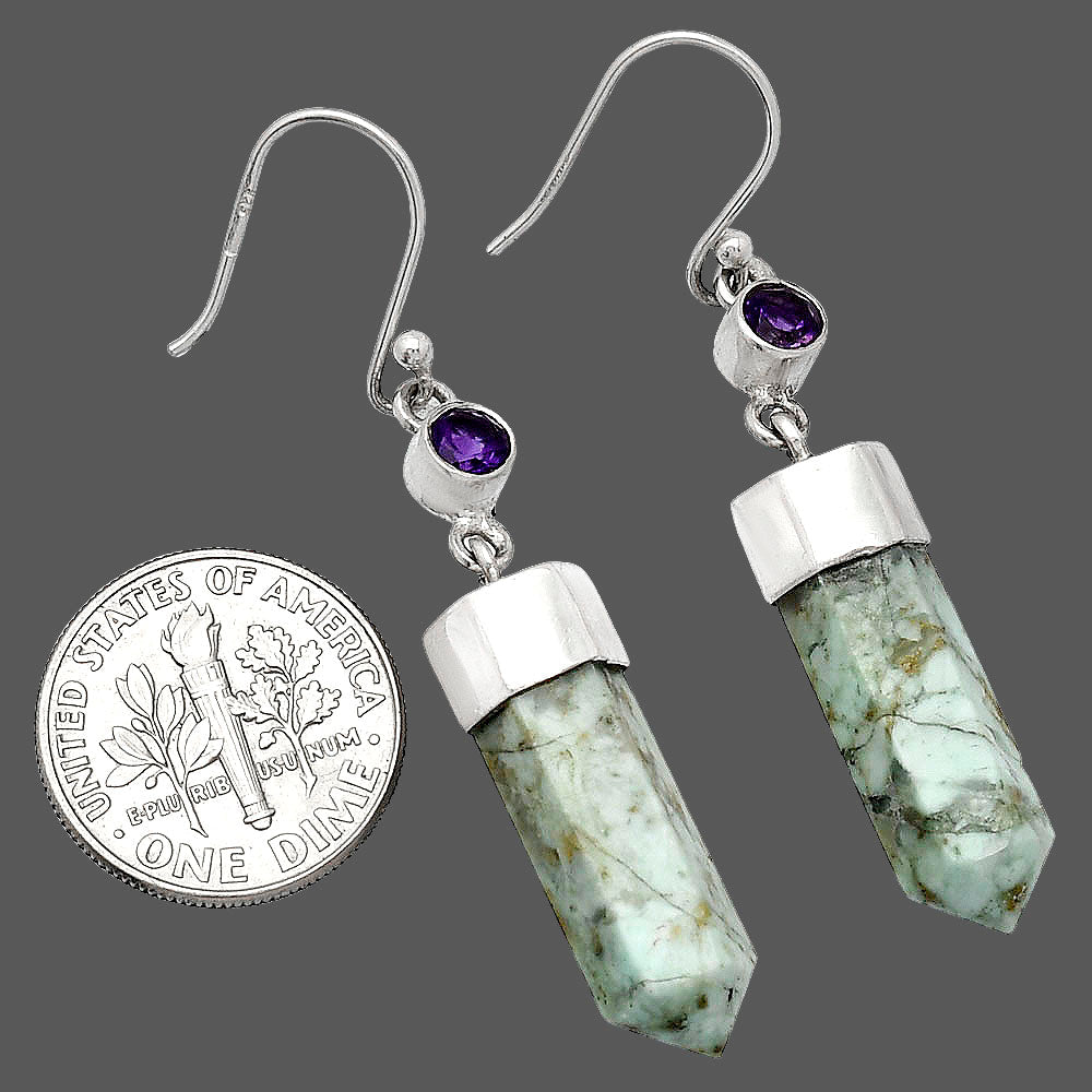 Point - Authentic White Buffalo Turquoise & Amethyst Earrings E-1135 SDE86007