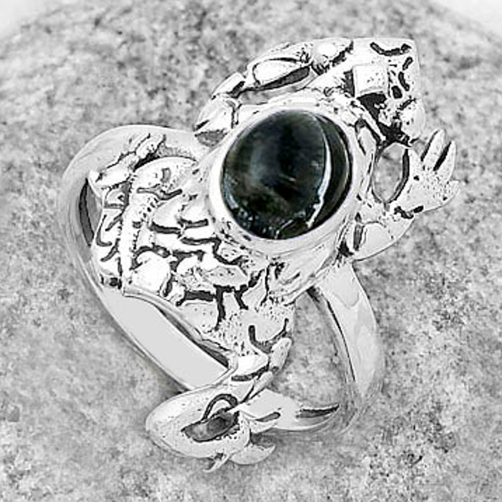 Frog - Natural Obsidian And Zinc Ring size-8 R-1113 SDR172835
