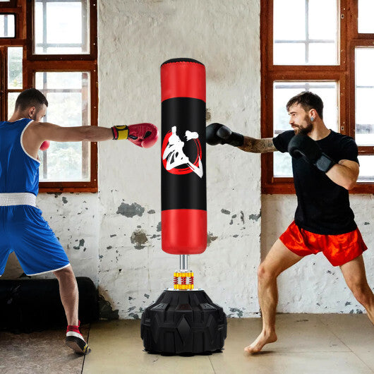 70 Inch Freestanding Punching Bag with Fillable Base 12 Suction Cups and Shock Absorbers - Color: Black & Red