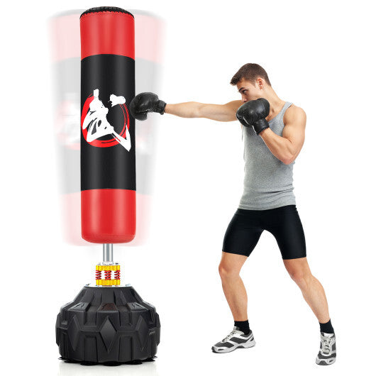 70 Inch Freestanding Punching Bag with Fillable Base 12 Suction Cups and Shock Absorbers - Color: Black & Red