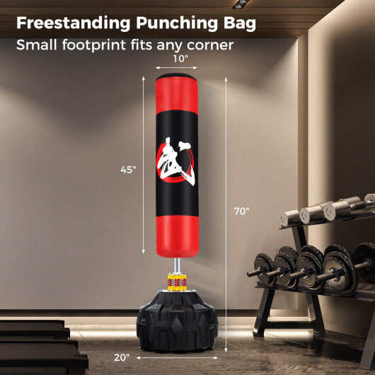 70 Inch Freestanding Punching Bag with Fillable Base 12 Suction Cups and Shock Absorbers - Color: Black & Red
