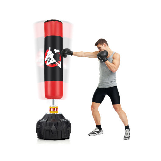 70 Inch Freestanding Punching Bag with Fillable Base 12 Suction Cups and Shock Absorbers - Color: Black & Red