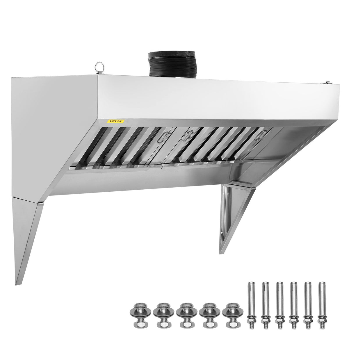 Commercial Exhaust Hood, 5FT Food Truck Hood Exhaust, 201 Stainless Steel Concession Trailer Hood with 2 Detachable U-shaped Grid Oil Filter Mesh, Rust Resistant Vent Hood for Kitchen Restaurant