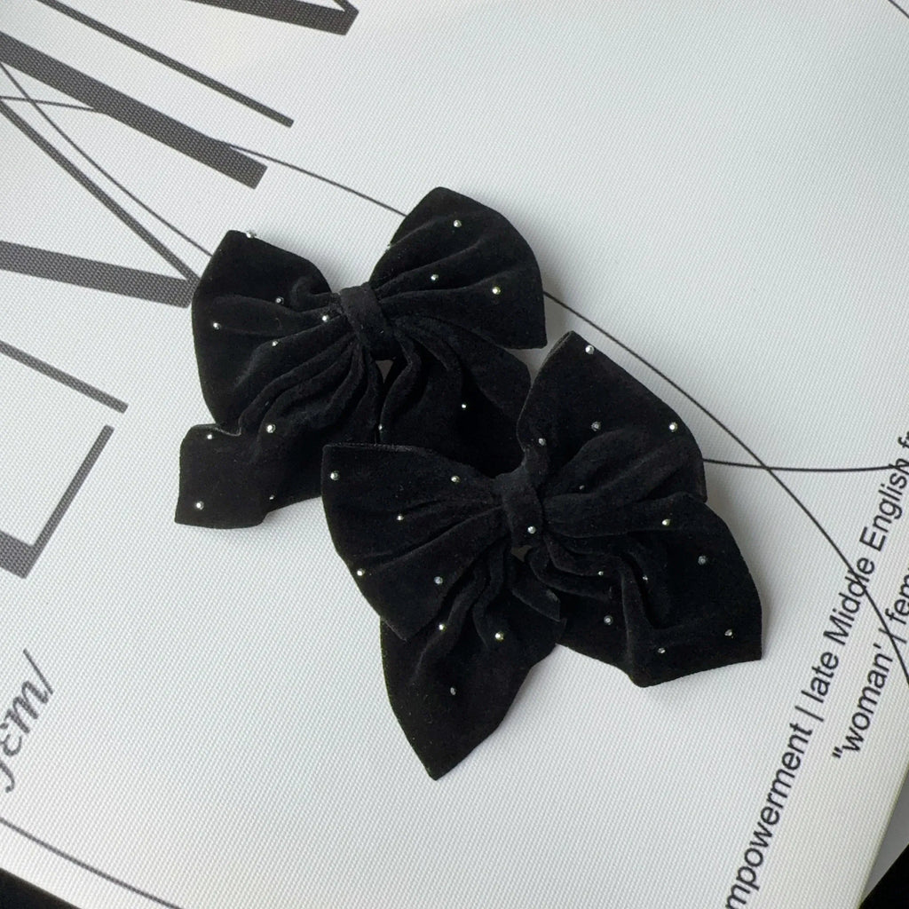 Color: light yellow - 2Pcs Starry Dots Red Velvet Bow Hair Pins Hair Clips Kids Girls Fashion Christmas Barrettes Ponytail Holder Headwear Accessories