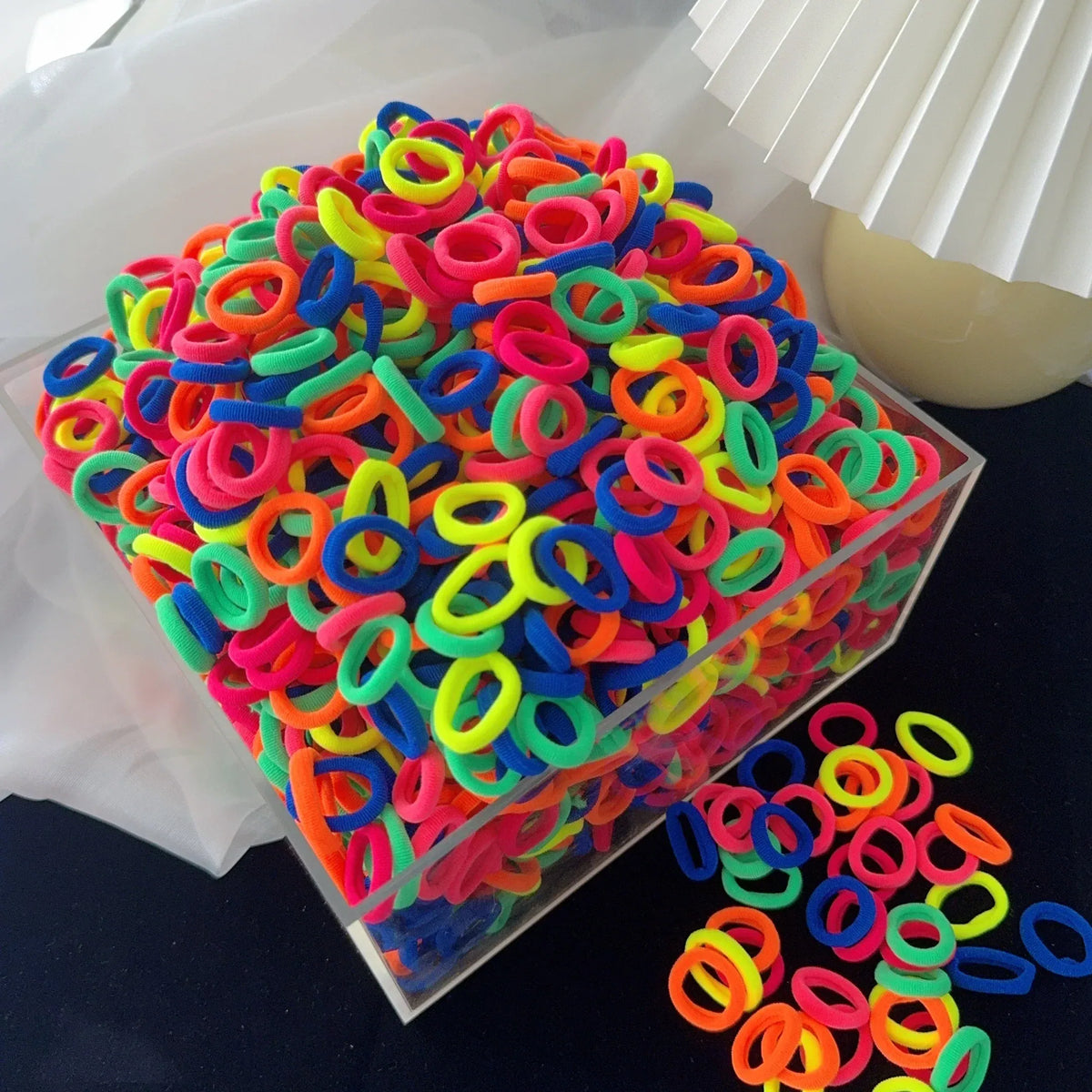Color: light yellow, Size: XXS - 50/100Pcs Colorful Basic Nylon Ealstic Hair Ties for Girls Ponytail Hold Scrunchie Rubber Band Kid Fashion Hair Accessories